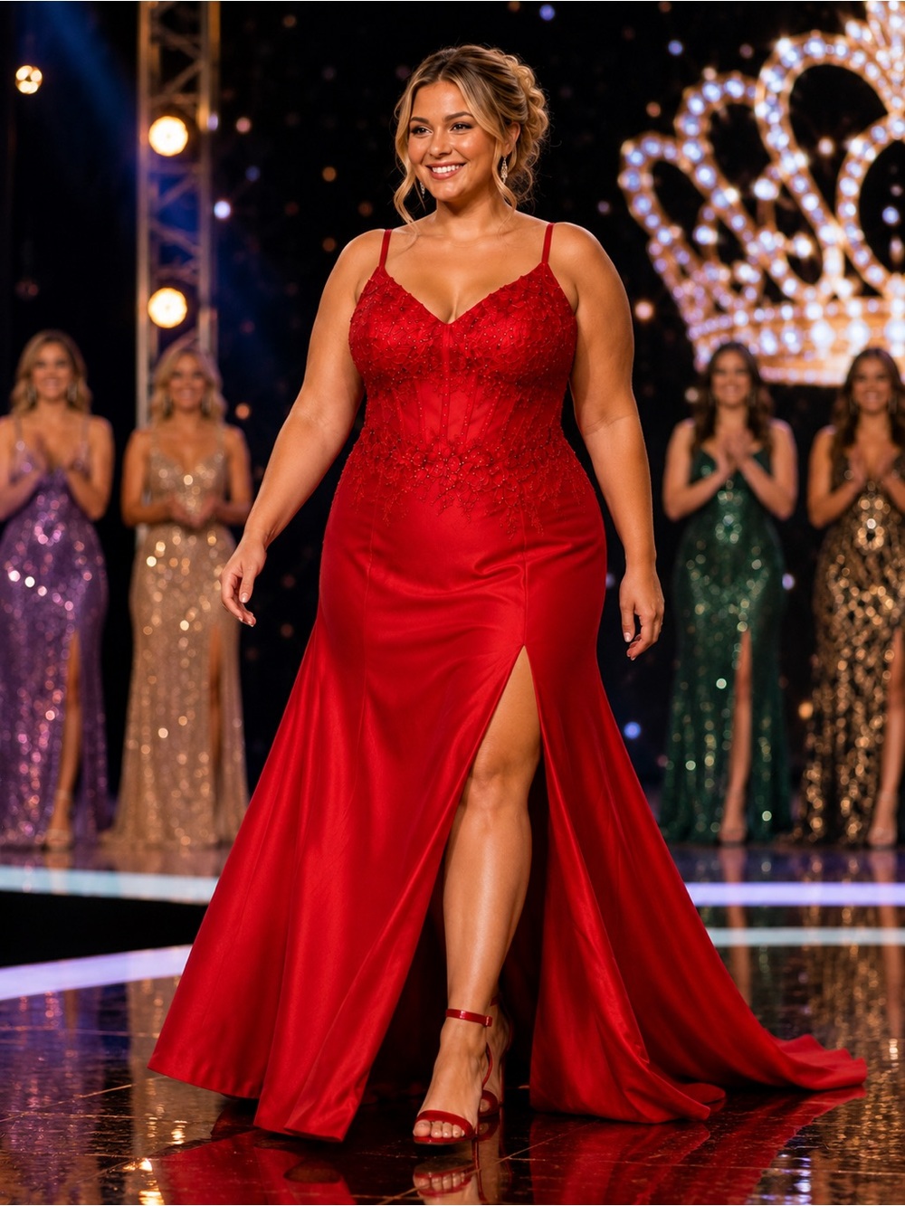 #3 - 19 Vibrant red satin sequined beaded ball gown-3X-Size 22/24